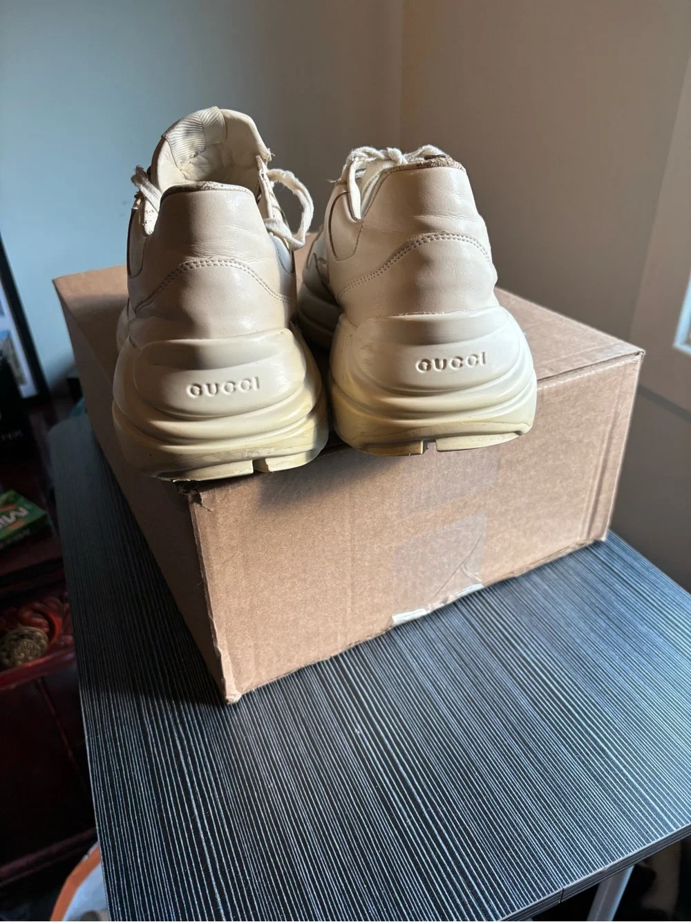 Gucci Men’s Cream Leather Chunky Sneakers